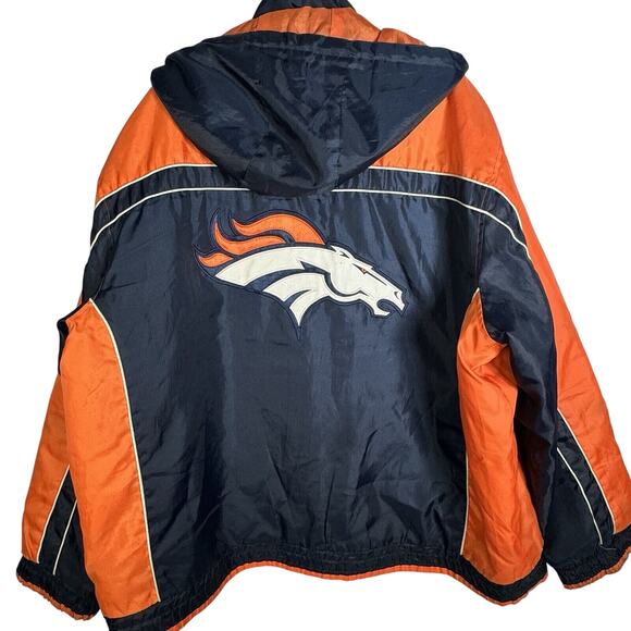 NFL Denver Broncos Zip Hooded Coat Quilted Lining Vintage Men's XXL - Picture 2 of 6